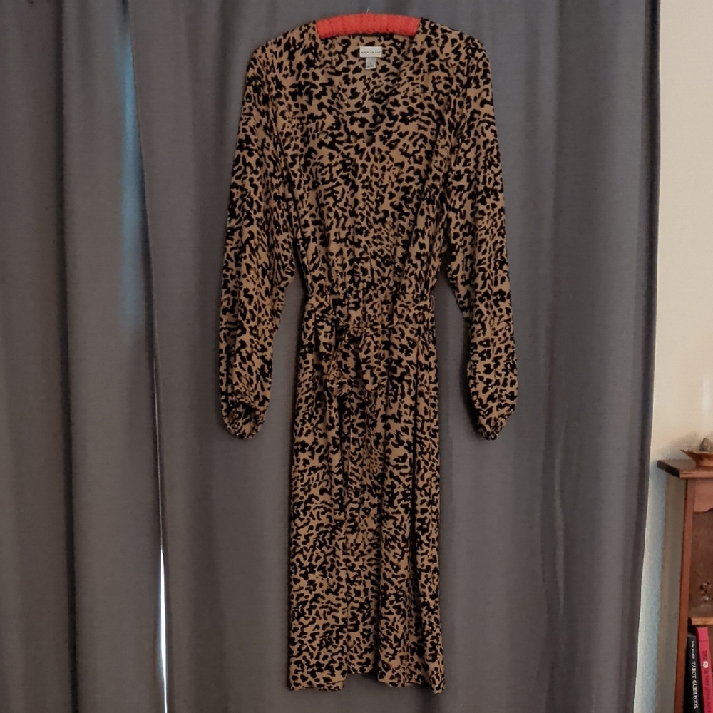 AVA & VIV V-Neck Belted Blouson Midi Dress